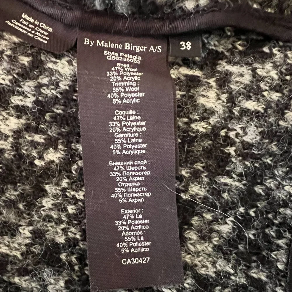 Malene Birger Long Sleeve Black/Gray Pelagia Wool Blend Boucle Open Jacket-Sz 38 - Picture 4 of 6